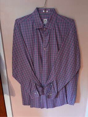 Peter Millar Blue & red plaid XXL Micro-Check Dress Shirt